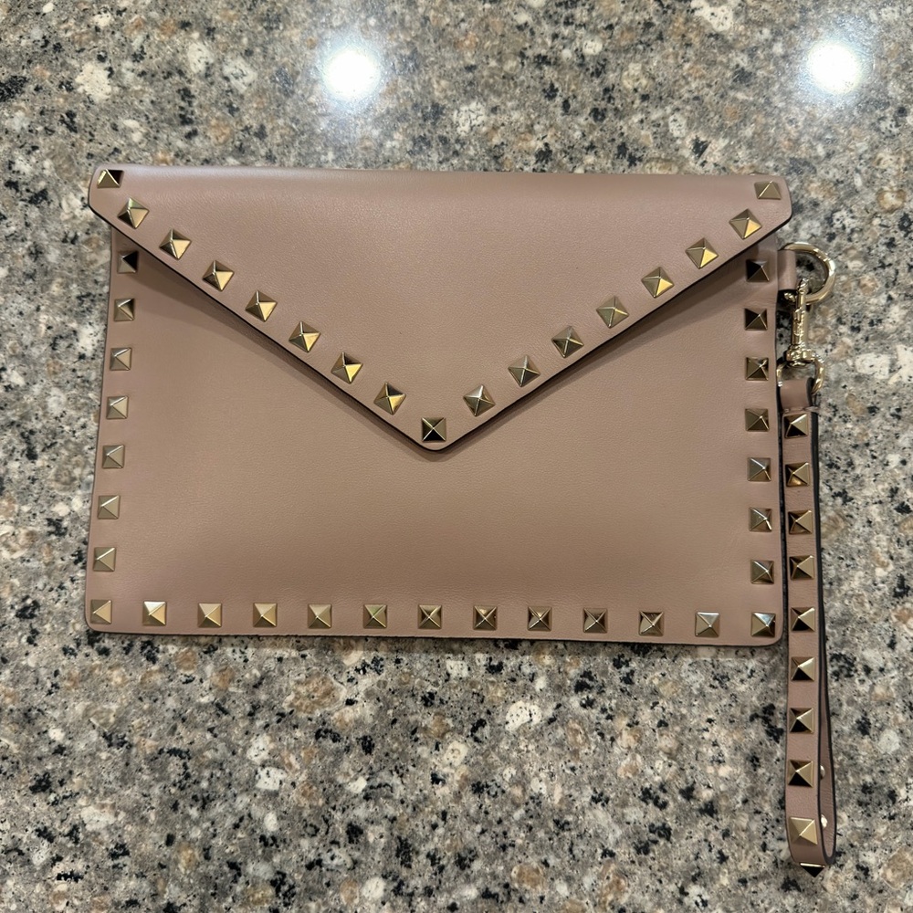 Valentino Garavani Taupe Studded Wristlet